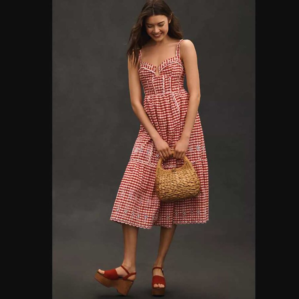 Anthropologie Red & White Gingham Midi Sundress